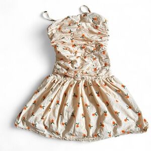 Japna Orange print strap summer tropical cute mini sundress ruffles dress sz XS